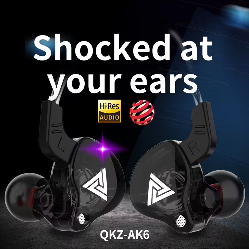 QKZ AK6 MusicPro In-Ear Monitor – HiFi Wired Earphones with Bass Boost, Built-In Microphone & Tangle-Free Cable